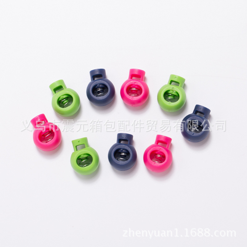 Colorful plastic rope buckles for luggage, zipper buckles, round bead rope buckles, nylon spring buckles, and pull buckles can be customized in color details Picture