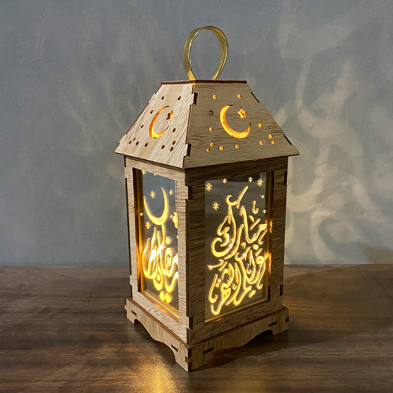 New Ramadan and Eid al-Fitr wind lanterns, wooden lanterns, festival lights, decorative led battery-powered decorative lights, text customization Specification image