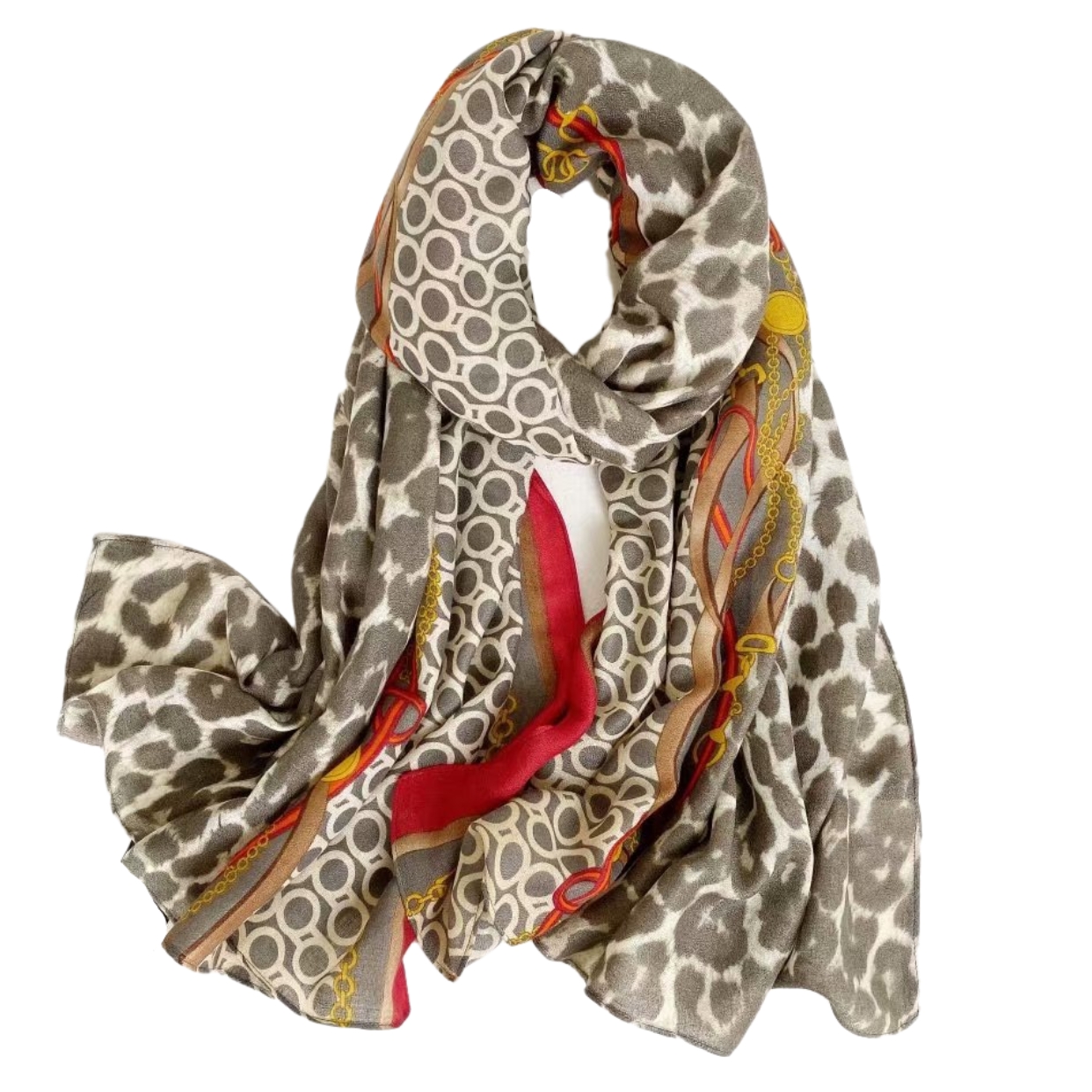 New cotton and linen scarves for women with leopard print and chain print, long and warm silk scarves for autumn and winter, factory direct sales