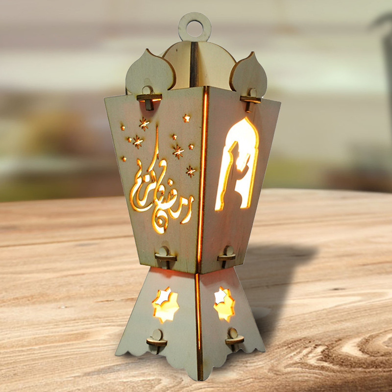 阿拉伯中东斋月风灯节日eid装饰品发光激光切割跨境装饰品木质摆