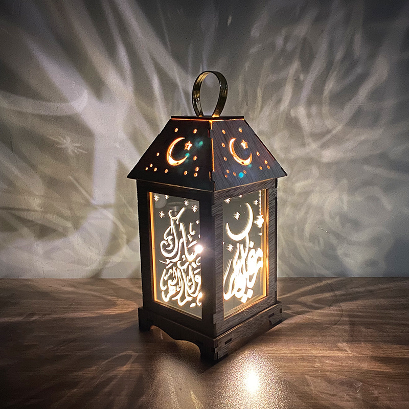 New Ramadan and Eid al-Fitr wind lanterns, wooden lanterns, festival lights, decorative led battery-powered decorative lights, text customization details Picture