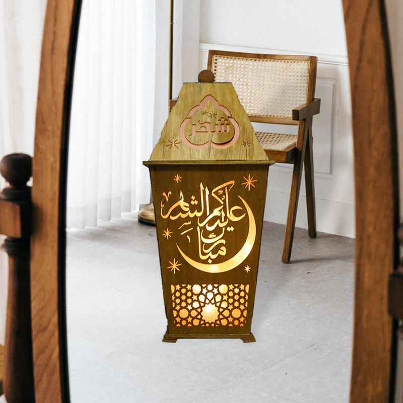 阿拉伯斋月灯笼白色大款可定制图案木质发光夜灯装饰用工艺品灯笼