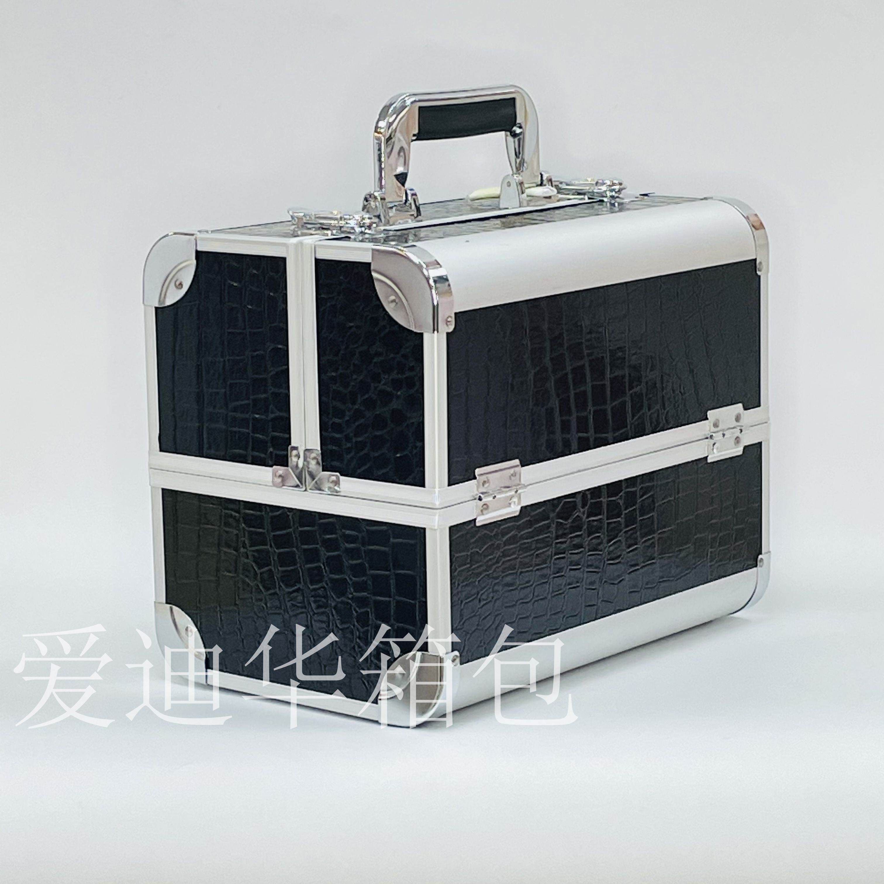 Aidihua's new high-end aluminum crocodile-patterned portable beauty, makeup, and nail care multi-functional makeup box Item Picture