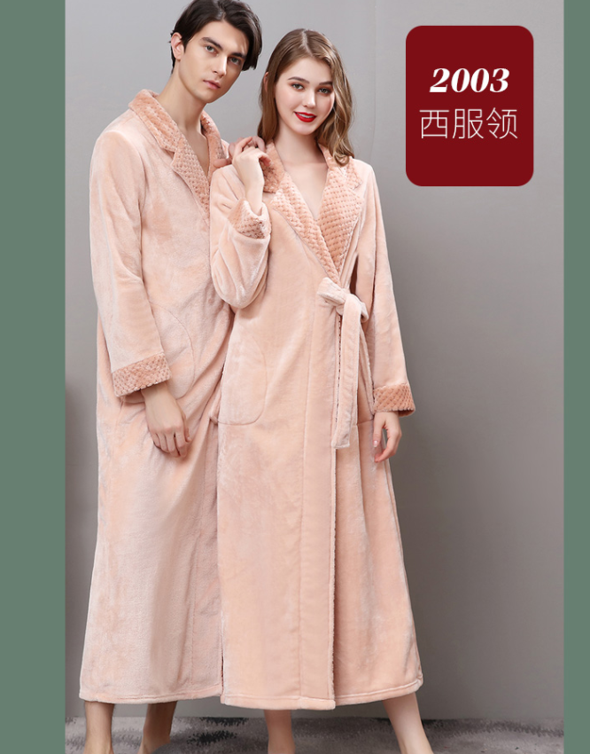 Nightgown Women's Long Autumn And Winter Coral Velvet Bathrobe Men's Winter Thickened Bathrobe Winter Couple Flannel Pajamas Homewear