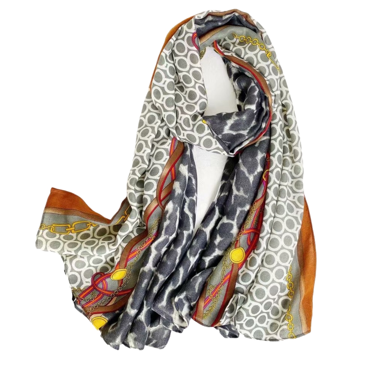 New cotton and linen scarves for women with leopard print and chain print, long and warm silk scarves for autumn and winter, factory direct sales Application Scenario