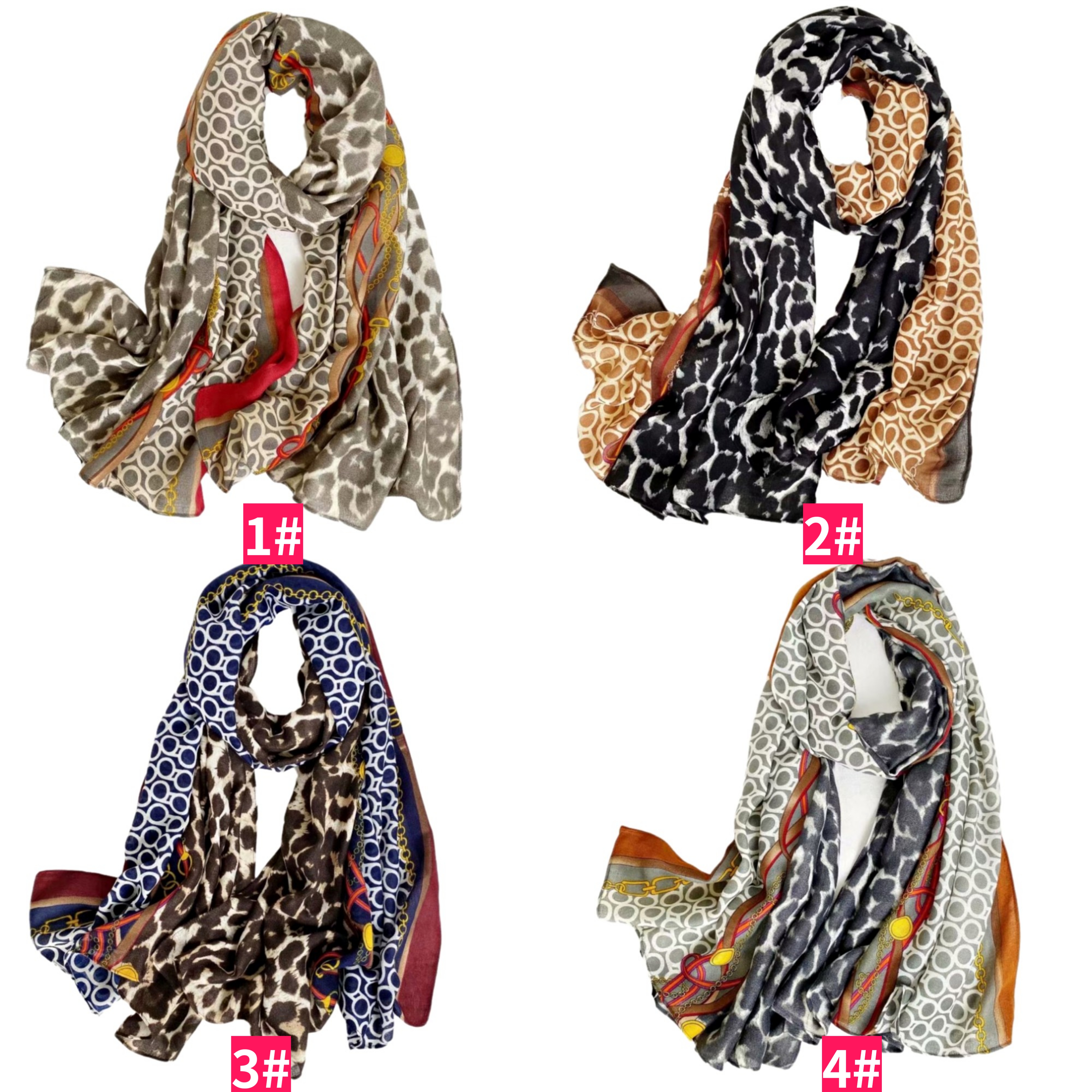 New cotton and linen scarves for women with leopard print and chain print, long and warm silk scarves for autumn and winter, factory direct sales Item Picture