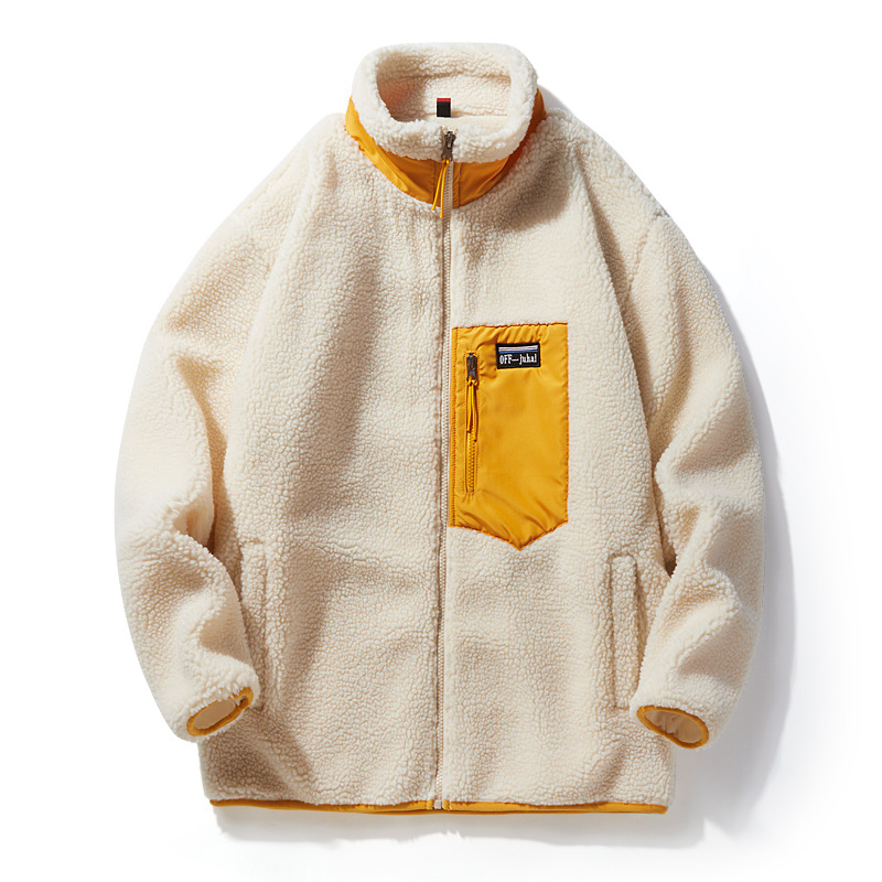 Free shipping of lambskin cotton jacket, men's fleece and thickened casual zipper cardigan, fleece and thickened stand-up collar winter sports jacket