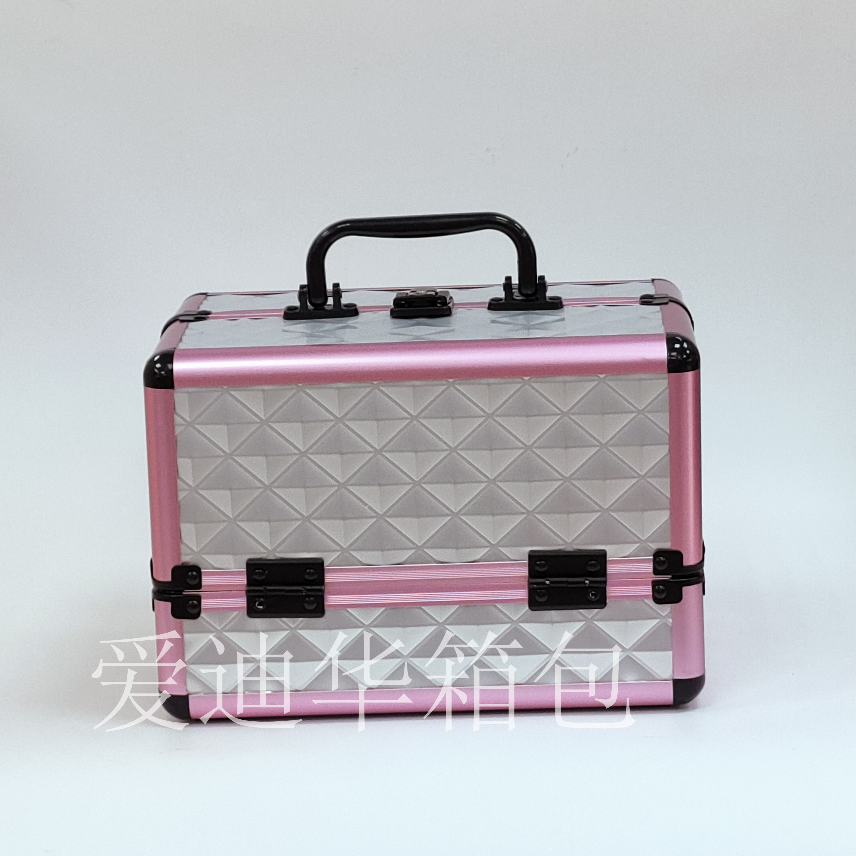 Aidihua small-sized color aluminum double-layer lockable storage beauty and nail art multi-functional professional makeup box, a popular model details Picture