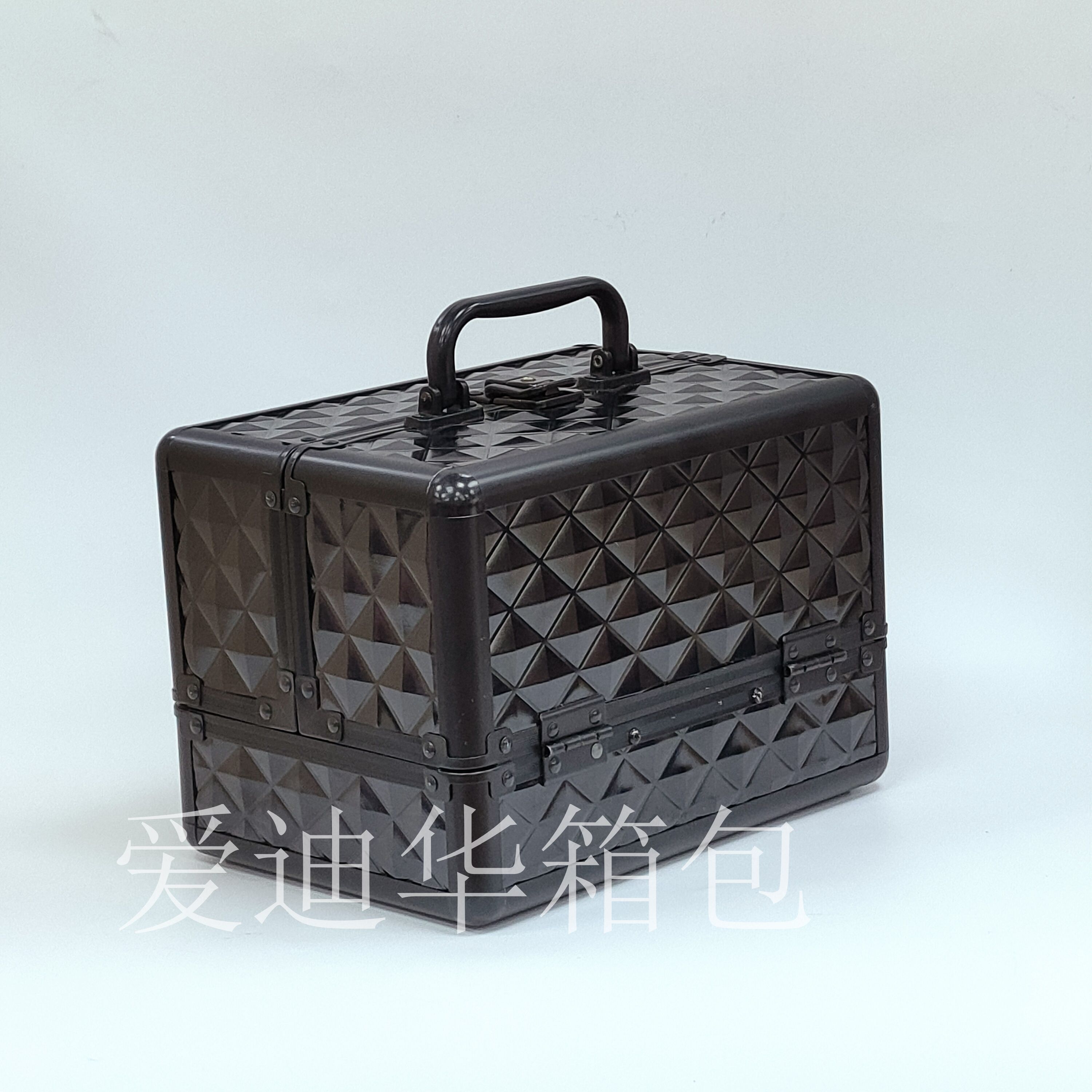 Aidihua small-sized color aluminum double-layer lockable storage beauty and nail art multi-functional professional makeup box, a popular model Specification image