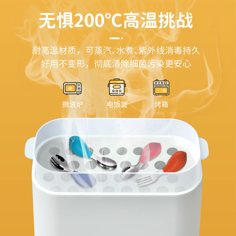 Baby silicone handle fork spoon stainless steel spoon baby training fork spoon children's cutlery auxiliary food spoon Specification drawing