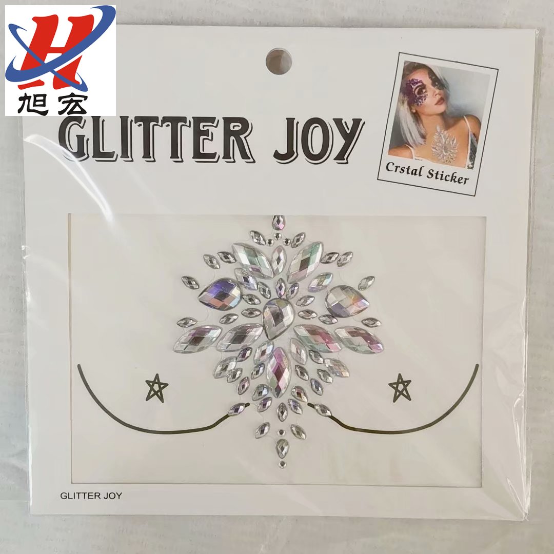 New diamond chest stickers, resin diamond stickers, crystal face stickers, acrylic luminous diamond tattoo stickers, diy diamond sticker manufacturer Specification image