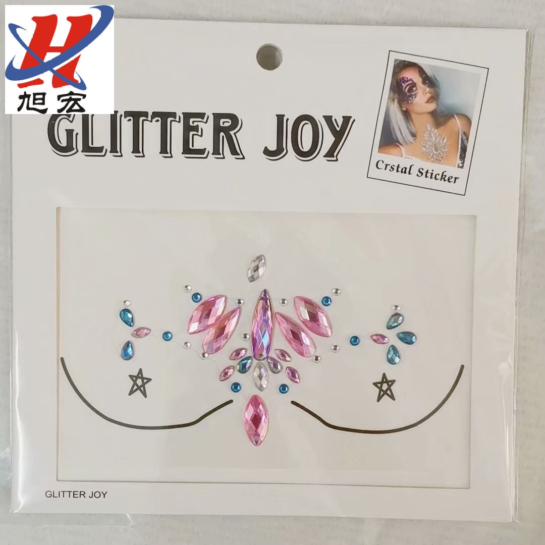 Creative acrylic resin tattoo sticker, crystal water transfer diamond chest sticker, carnival party makeup chest sticker, diamond details Picture