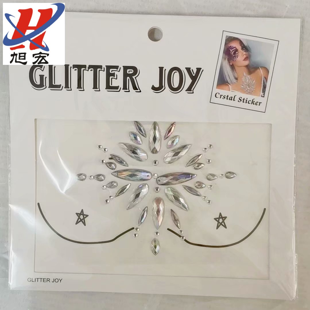 Creative acrylic resin tattoo sticker, crystal water transfer diamond chest sticker, carnival party makeup chest sticker, diamond Specification image
