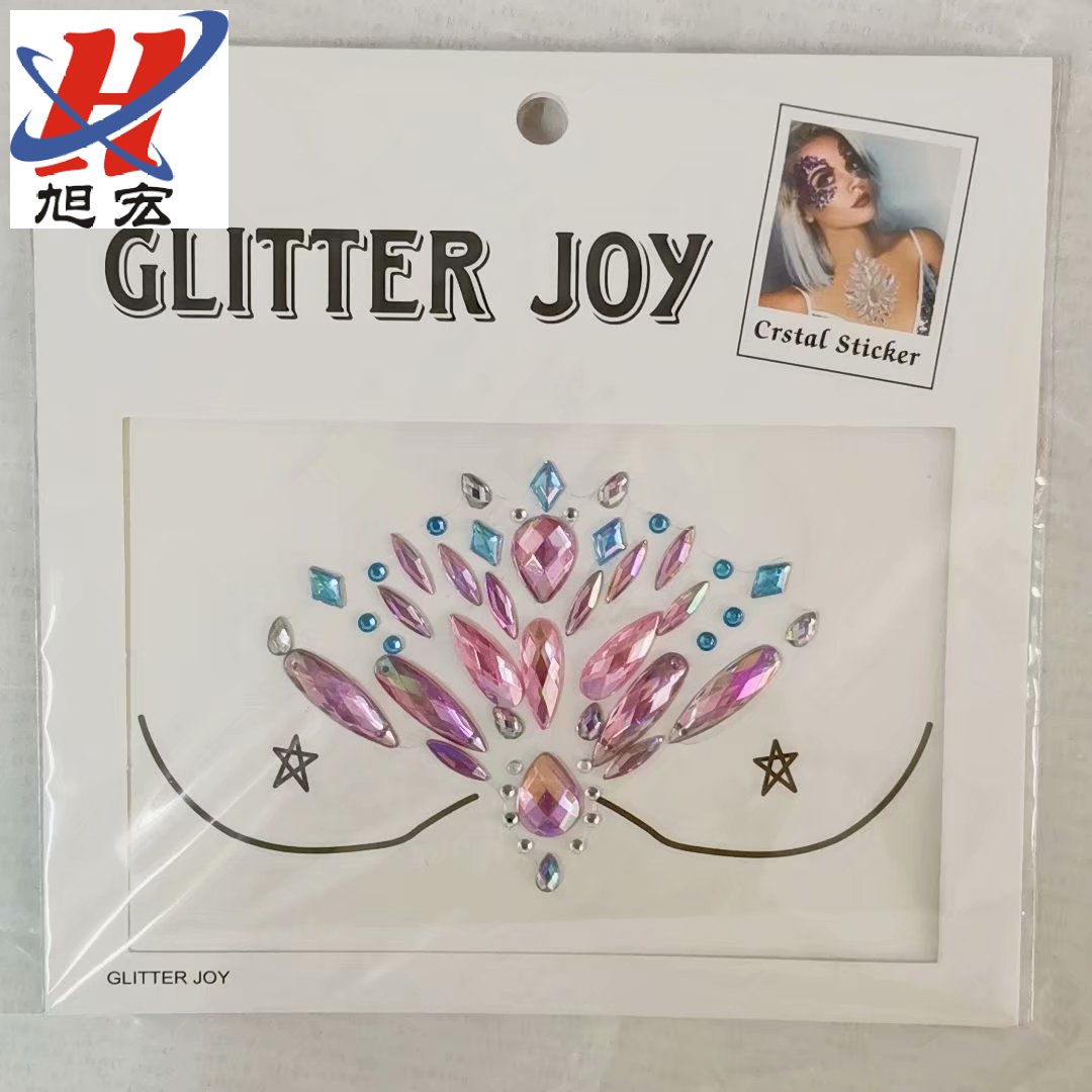 Customized and wholesale face stickers, European and American pop music festival party stage face stickers, rhinestone resin acrylic tattoo chest stickers