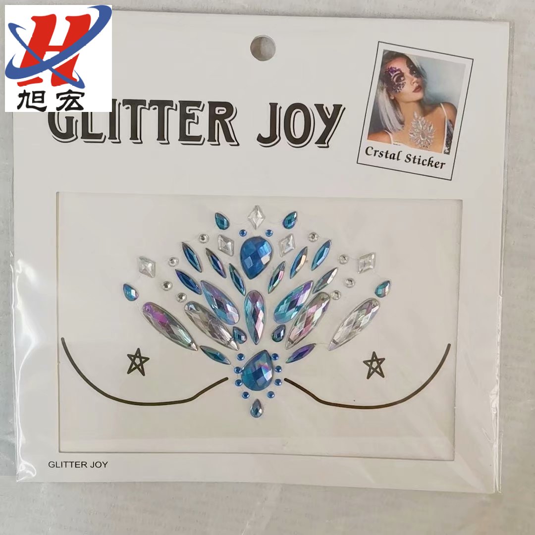Customized and wholesale face stickers, European and American pop music festival party stage face stickers, rhinestone resin acrylic tattoo chest stickers details Picture