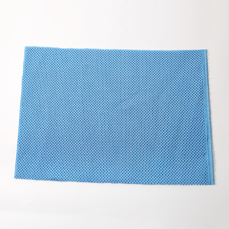 Wholesale blue polyester sandwich mesh fabric, elastic mesh fabric, luggage, shoe materials, sportswear mesh fabric Specification image