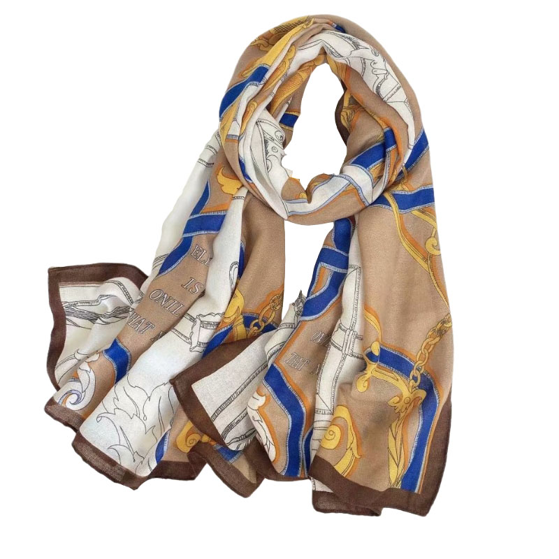The new cotton and linen scarf with chain print is a fashionable and warm silk scarf for autumn, winter and spring, a bestseller in e-commerce and foreign trade details Picture