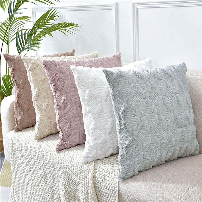 Amazon Cross-Border Home Pillow Plain Short Plush Geometric Diamond Pillow Cover Living Room Decoration Sofa Cushion Cover details Picture