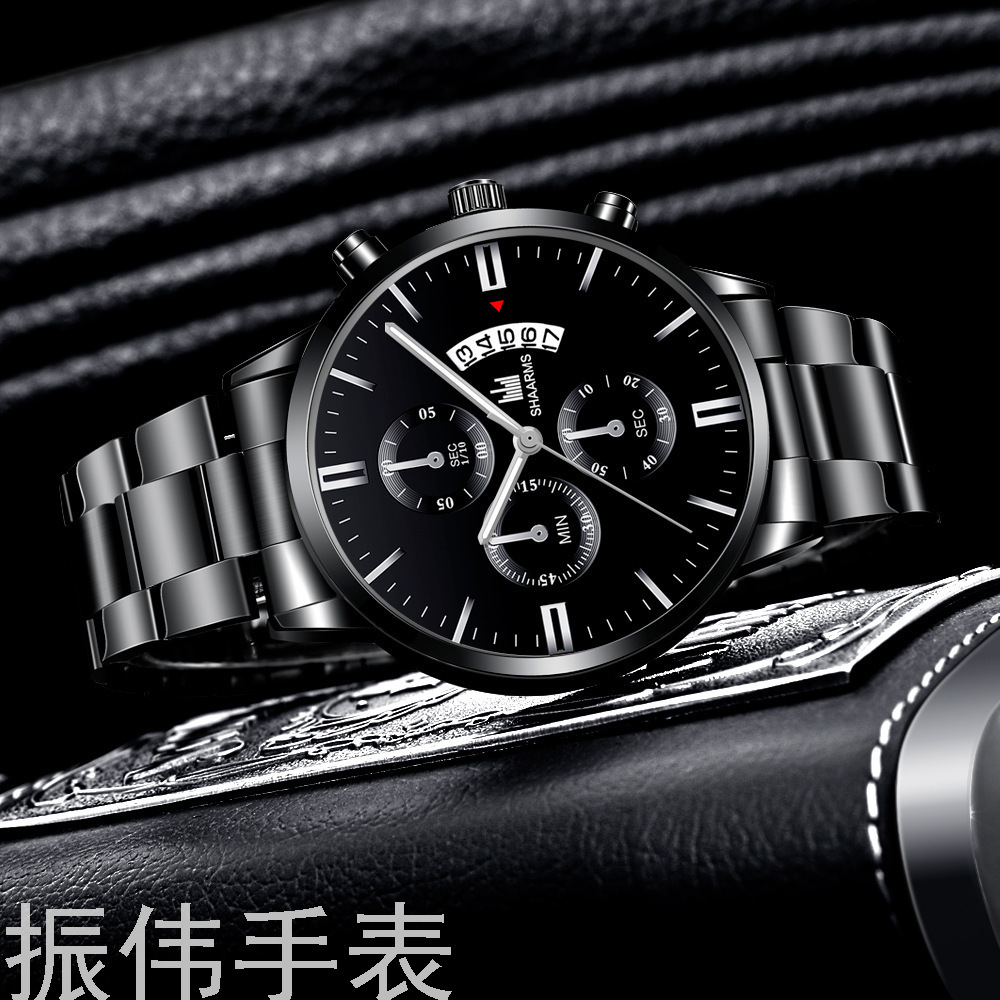 Men's quartz watches, popular and simple steel band trendy watches wholesale with calendar watches details Picture
