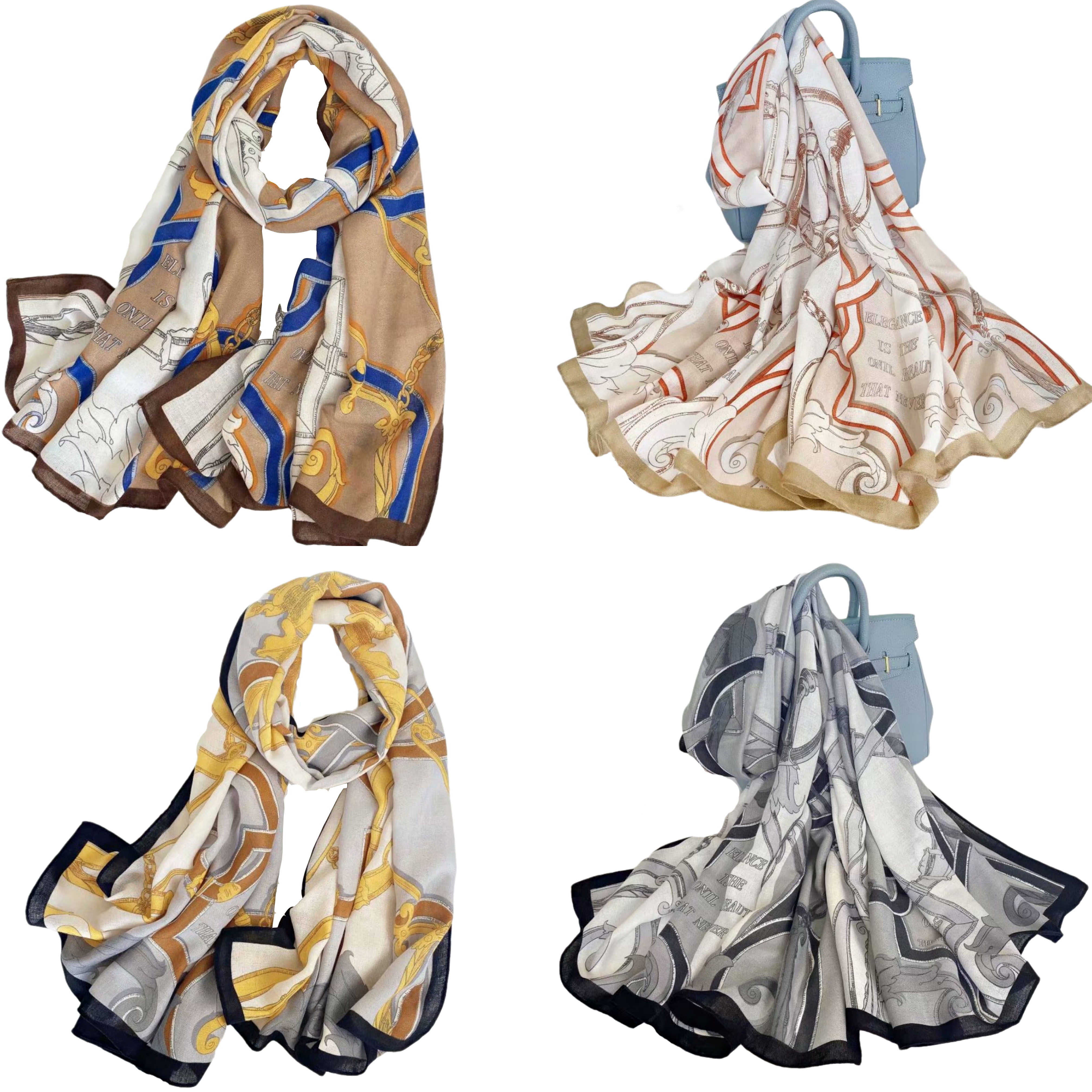 The new cotton and linen scarf with chain print is a fashionable and warm silk scarf for autumn, winter and spring, a bestseller in e-commerce and foreign trade