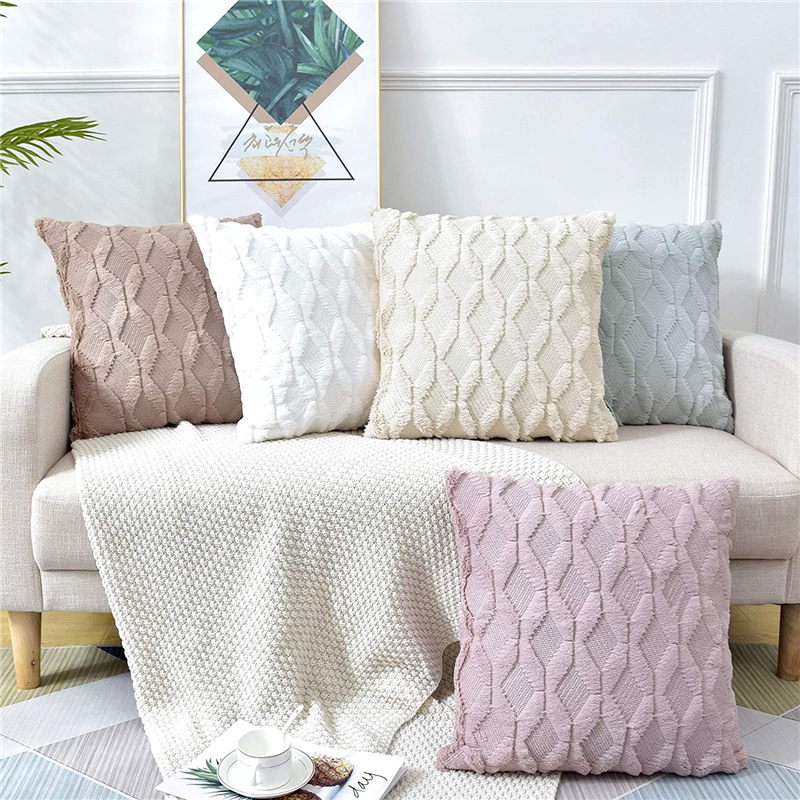 Amazon Cross-Border Home Pillow Plain Short Plush Geometric Diamond Pillow Cover Living Room Decoration Sofa Cushion Cover