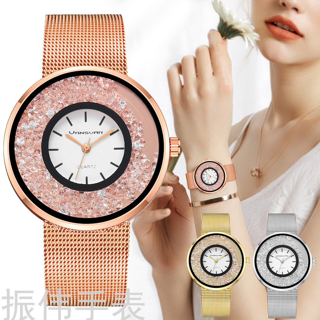 Double color gold silver Ultra Book Geneva watch Business ultra thin blue tie Needle net with ball quicksand watch thumbnail