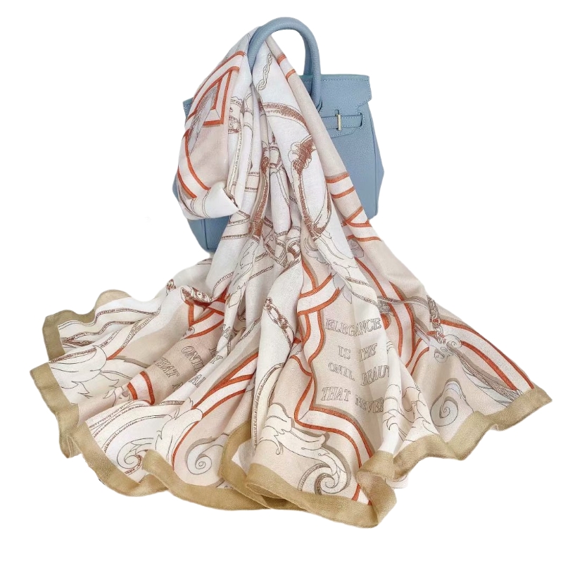 The new cotton and linen scarf with chain print is a fashionable and warm silk scarf for autumn, winter and spring, a bestseller in e-commerce and foreign trade Specification image