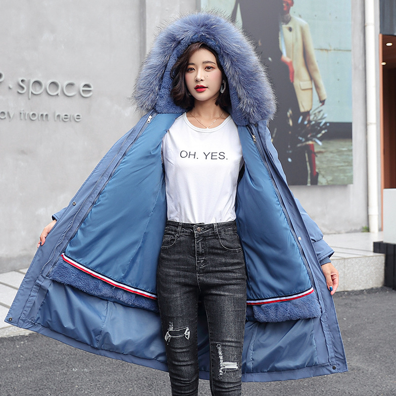 Pai Overcame Women's mid-length, large-sized, detachable, Korean-style loose cotton-padded jacket 2021 new style, knee-length cotton-padded jacket, winter cotton-padded jacket