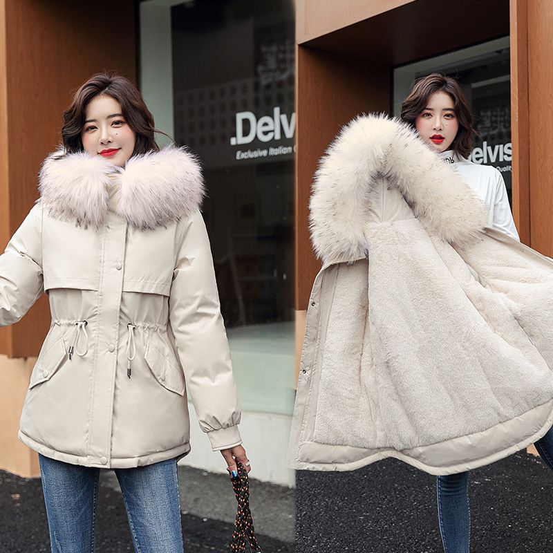The 2021 new style of Paigao women's Korean-style waist-cinching and slimming down cotton-padded jacket with added fleece and thickened winter cotton-padded jacket