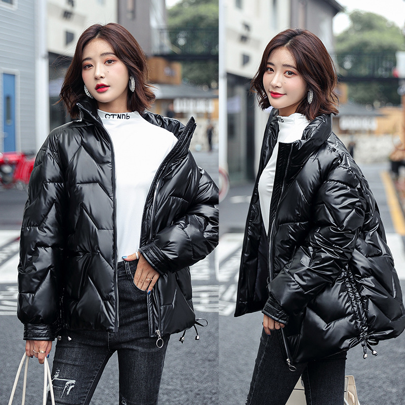 No-wash shiny cotton-padded jacket for women, 2021 winter new down cotton-padded jacket, short Korean-style stand-up collar, petite thickened coat