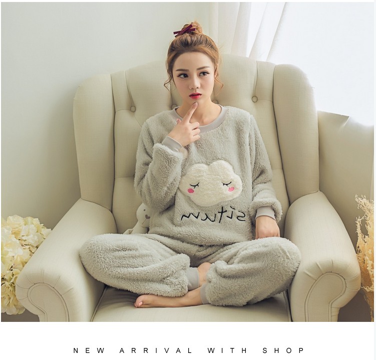 Coral velvet pajamas for women winter thickened with velvet home wear flannel winter warm two sets spring and autumn winter thumbnail