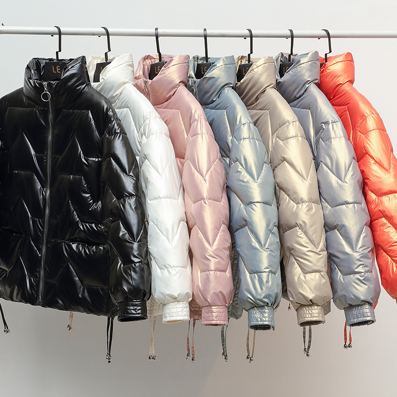 No-wash shiny cotton-padded jacket for women, 2021 winter new down cotton-padded jacket, short Korean-style stand-up collar, petite thickened coat Application Scenario