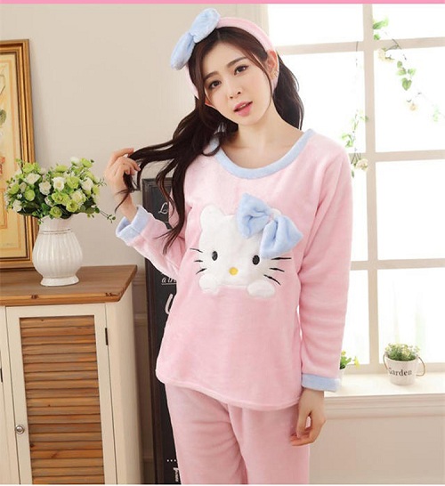 Coral velvet pajamas for women winter thickened with velvet home wear flannel winter warm two sets spring and autumn winter