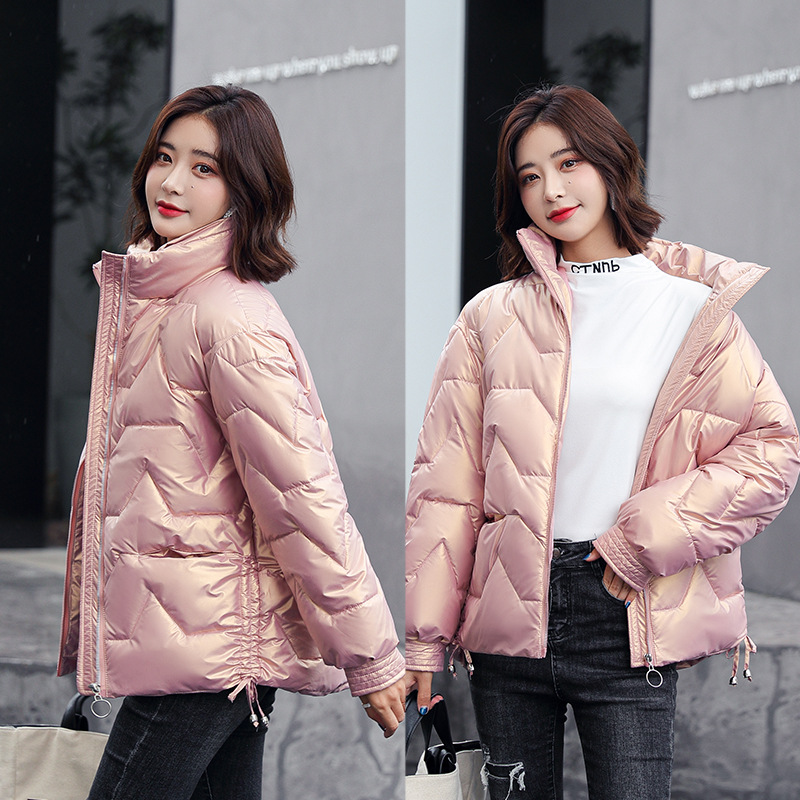 No-wash shiny cotton-padded jacket for women, 2021 winter new down cotton-padded jacket, short Korean-style stand-up collar, petite thickened coat Specification image
