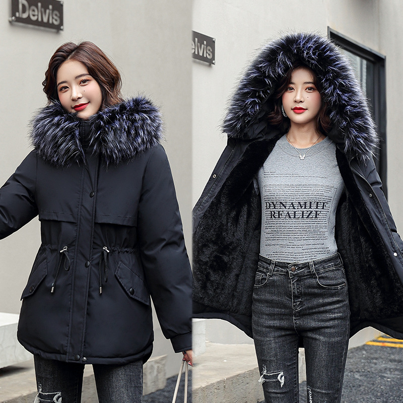 The 2021 new style of Paigao women's Korean-style waist-cinching and slimming down cotton-padded jacket with added fleece and thickened winter cotton-padded jacket Application Scenario