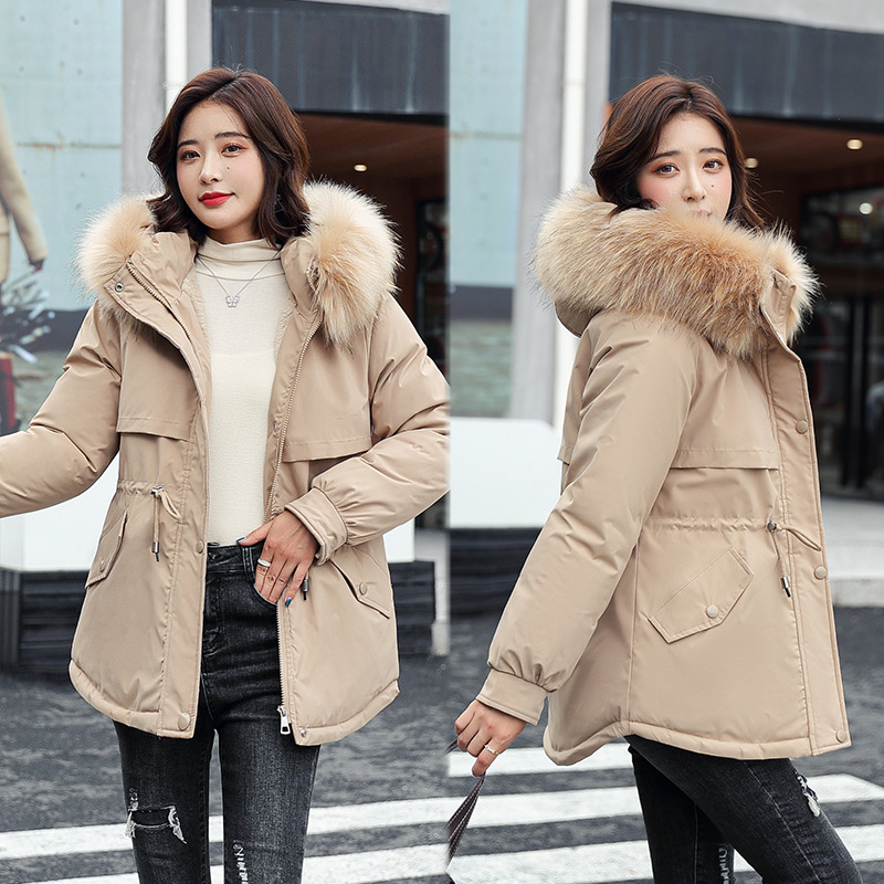 The 2021 new style of Paigao women's Korean-style waist-cinching and slimming down cotton-padded jacket with added fleece and thickened winter cotton-padded jacket Specification image