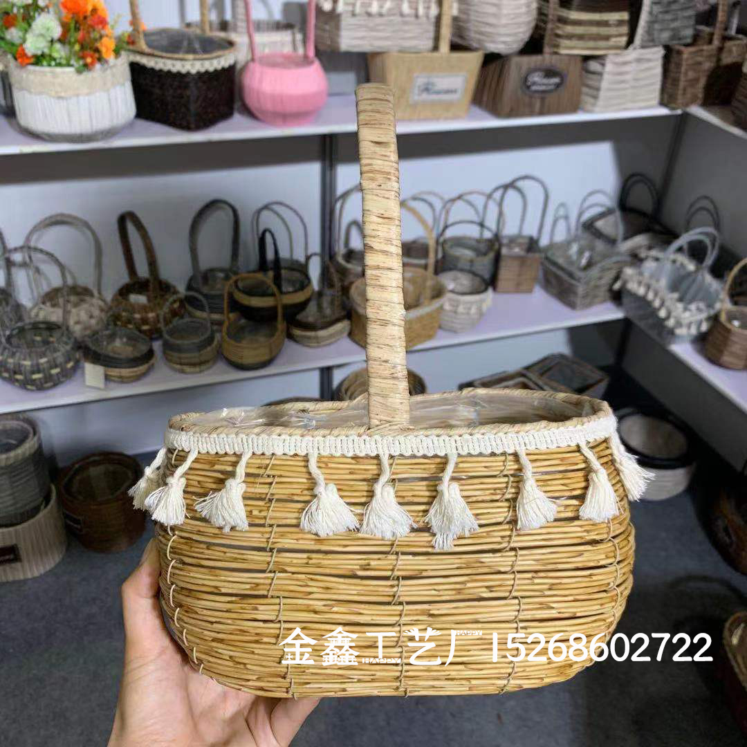 手提竹编花篮插花束藤编柳编篮野餐草编花篮多肉花盆婚庆伴手礼篮