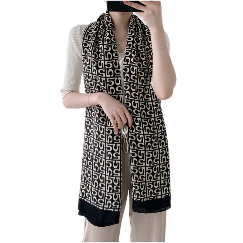 New long cotton and linen scarf for women with digital 5 print, a live-streaming bestseller in stock details Picture