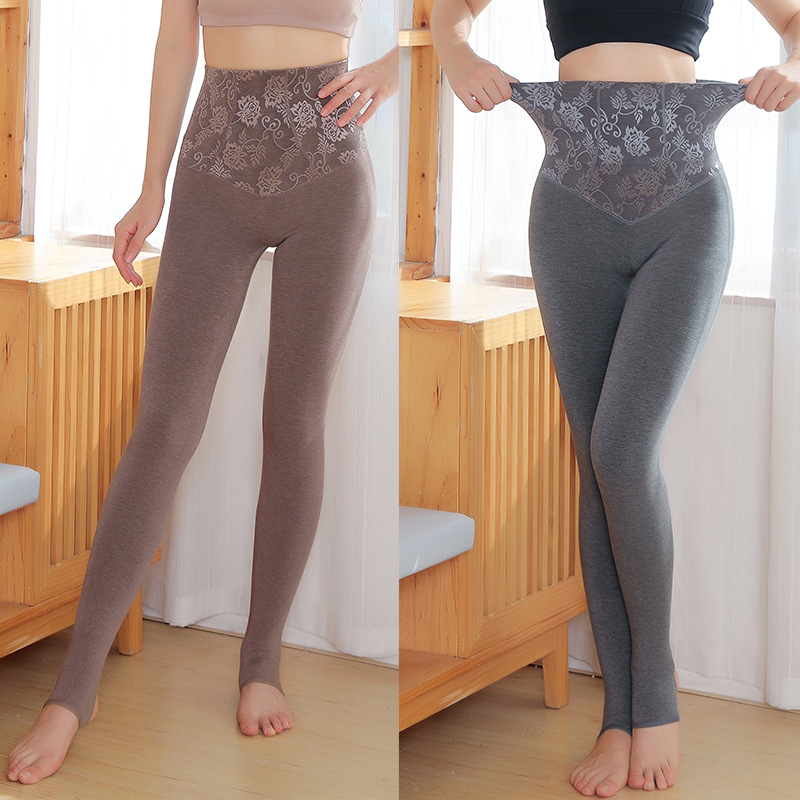 Cotton high-waisted, belt-tightening base with fleece base socks, hip-lifting and shaping pants, autumn and winter waist-shaping close-fitting pants Specification image