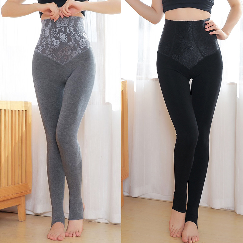 Cotton high-waisted, belt-tightening base with fleece base socks, hip-lifting and shaping pants, autumn and winter waist-shaping close-fitting pants Application Scenario