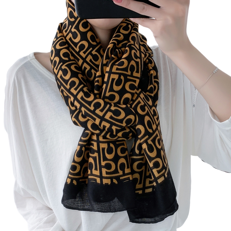 New long cotton and linen scarf for women with digital 5 print, a live-streaming bestseller in stock Specification image