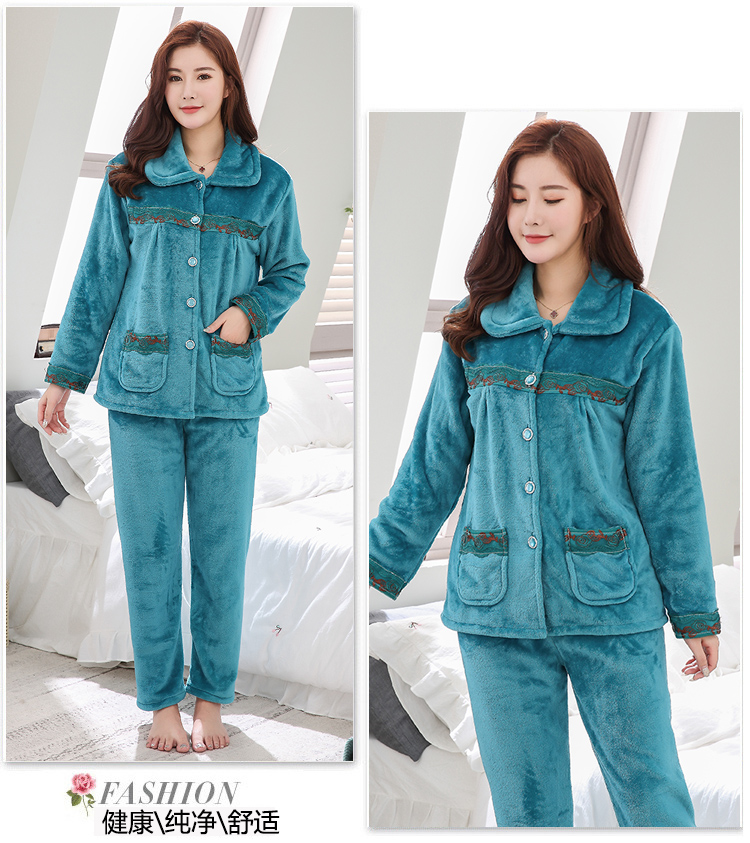 Thick pajama pants women spring and autumn can wear warm plush warm pants coral velvet pants home pajamas two sets