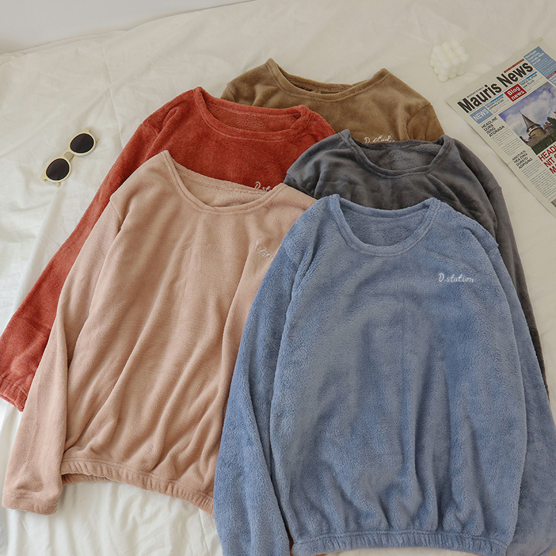 Thick pajama pants women spring and autumn can wear warm plush warm pants coral velvet pants home pajamas two sets