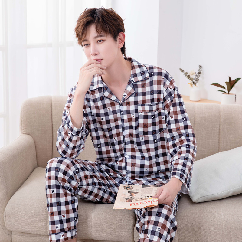 Amazon foreign trade middle-aged and elderly men's pajamas long-sleeved spring and autumn loose plus-size Dad summer home wear set Specification image