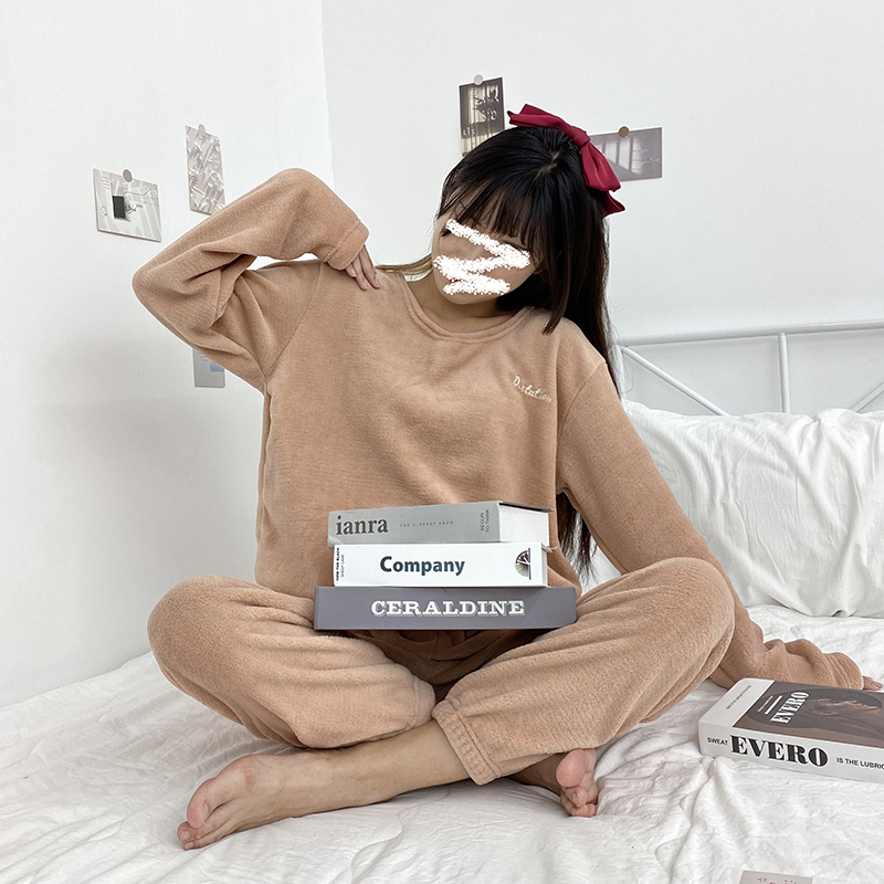 Thick pajama pants women spring and autumn can wear warm plush warm pants coral velvet pants home pajamas two sets