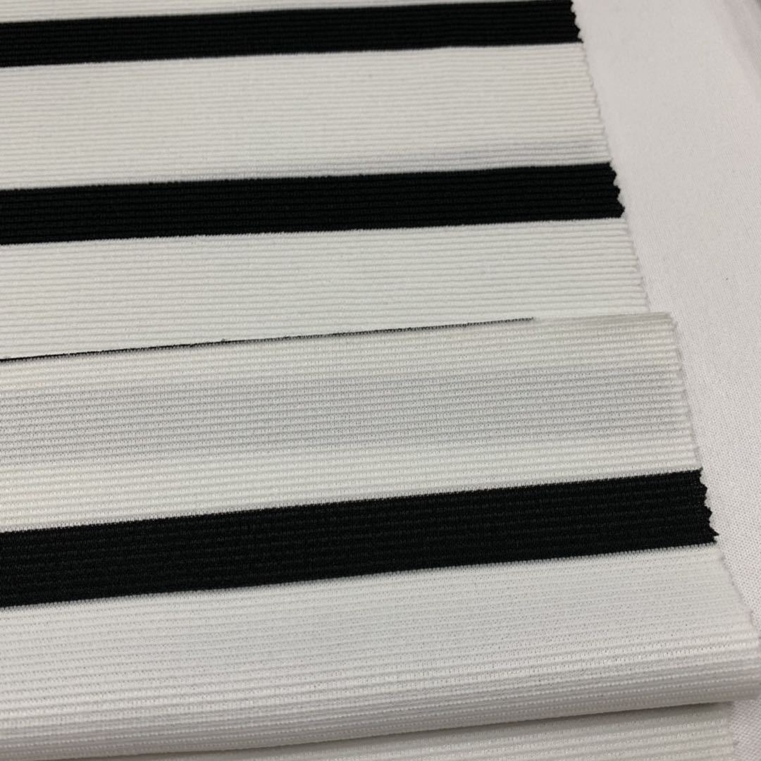 Original manufacturer's large circulation color stripe spandex staircase fabric, all-polyester large color stripe elastic staircase fabric Application Scenario