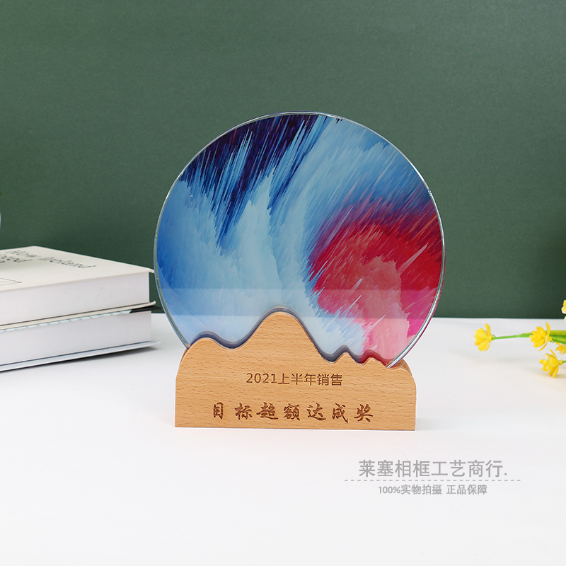 Circular thickened creative trophy, crystal medal customization, outstanding employee engraved retirement gratitude plaque, commemorative authorization Item Picture