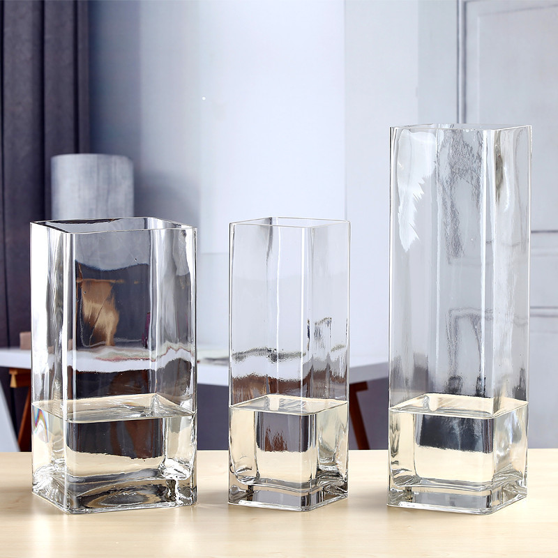 Simple and modern square glass vase with a square mouth, lucky bamboo flower arrangement, hydroponic home soft decoration item, transparent flower arrangement
