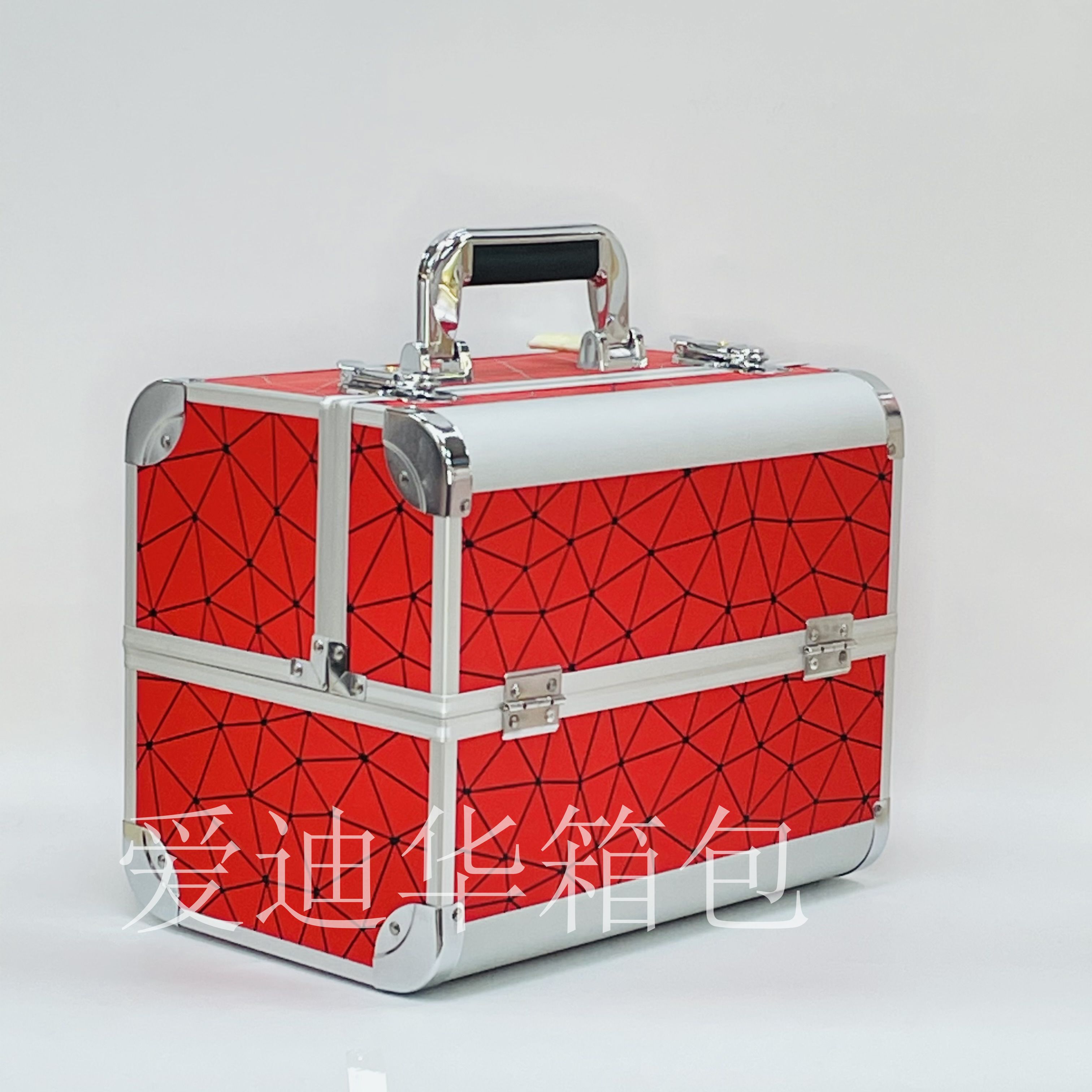 Aidihua's 2021 new high-end triangular pattern beauty, nail and tattoo storage special makeup box, a best-selling aluminum box on the website Specification image