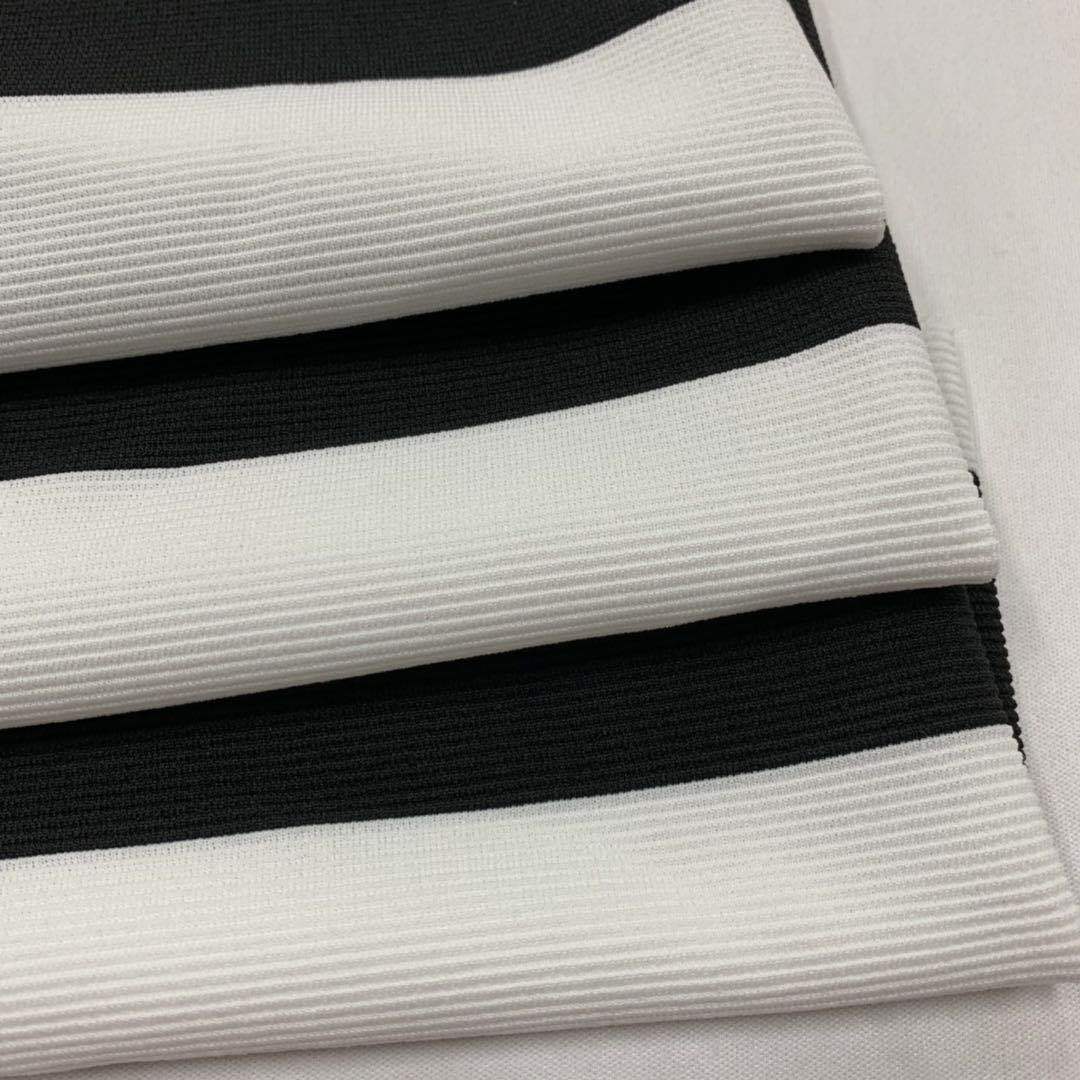 Original manufacturer's large circulation black and white color stripe spandex staircase fabric, all-polyester large color stripe elastic staircase fabric Specification image